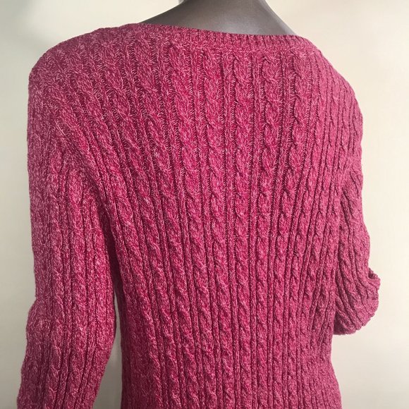Croft & Barrow Women's Medium Red Pink White Cable Knit Sweater V Neck Tunic Top - Picture 10 of 15